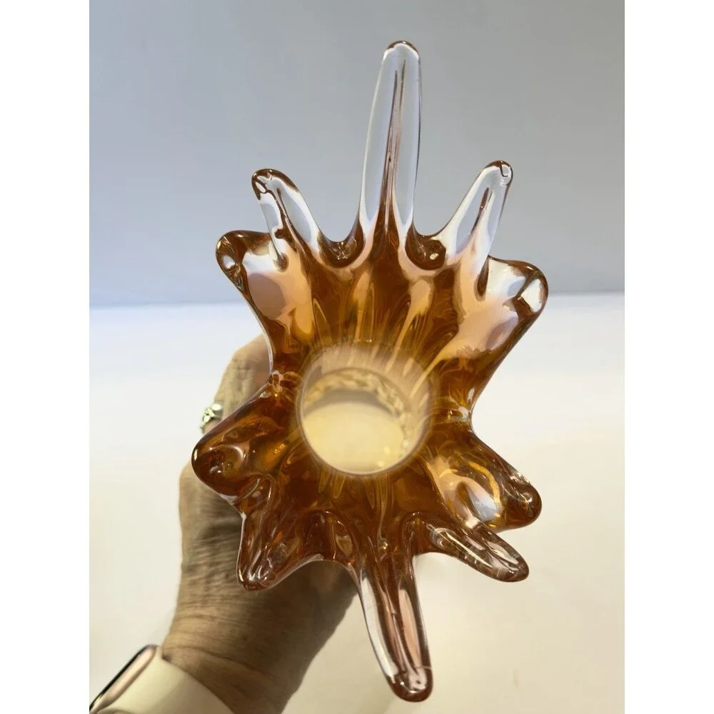 Stunning Bohemia Glass Czech Republic Amber 11.75" Vase - Picture 3 of 6